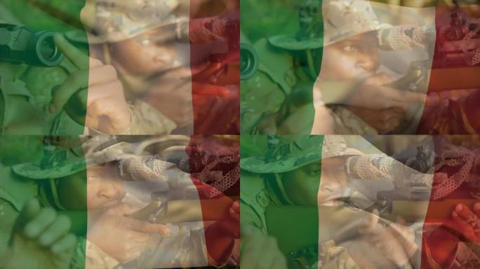 意大利国旗动画在士兵与武器