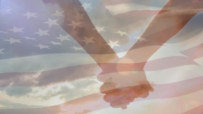 美国国旗动画的夫妇手牵手