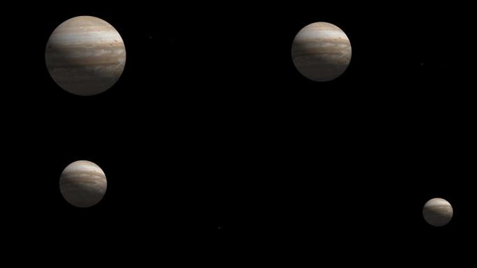 右边有文字空间的木星。超现实3D木星和恒星。来自太空的木星。3D渲染。，木星行星和木卫三，在太空中。