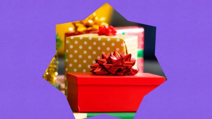 圣诞节紫色背景上的星形礼物视频