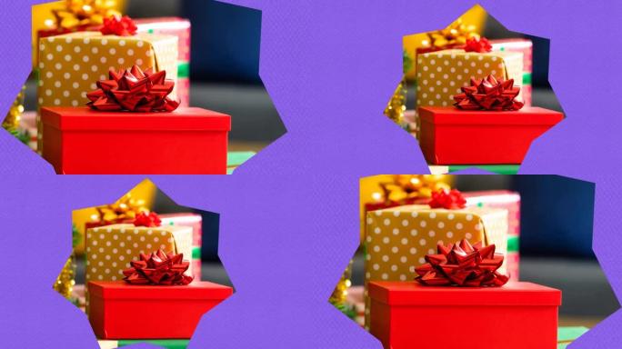 圣诞节紫色背景上的星形礼物视频