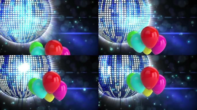 气球漂浮在旋转镜球上的动画