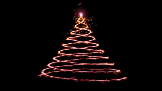 假日圣诞树由发光颗粒生长和旋转，亮度哑光附着