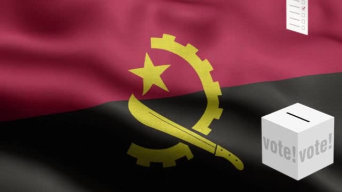 选票飞到框为安哥拉选择-投票箱前的国旗-选举-投票-安哥拉国旗-安哥拉国旗高细节-国旗安哥拉波图案可