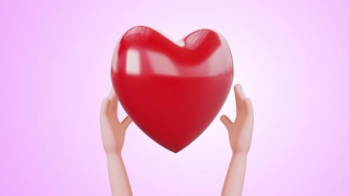 3d手握大心脏旋转。概念: 爱，照顾情感，情人，健康。