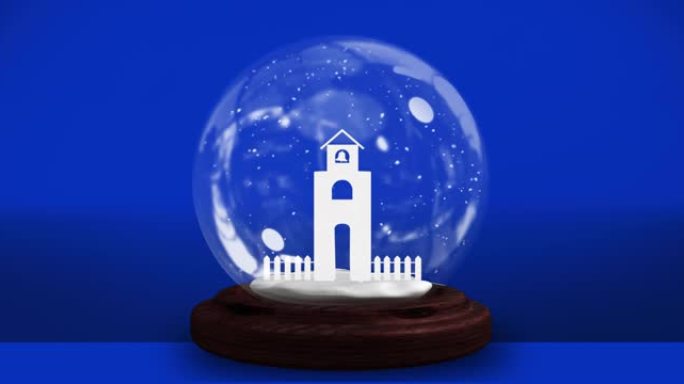 蓝色背景上的圣诞节雪球动画
