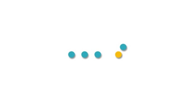 装载机屏幕的旋转球动画。加载蓝色和黄色圆圈的动画。4k分辨率视频。由移动和旋转圆圈创建的装载杆