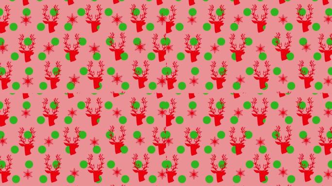 粉红色背景上的圣诞节驯鹿图案动画