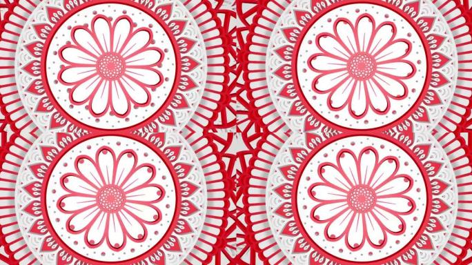 装饰设计元素旋转红色和白色曼陀罗。带有几何装饰的图案。圆形装饰符号。