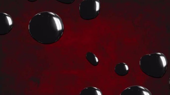 纹理红色背景下多个黑色水滴的数字动画