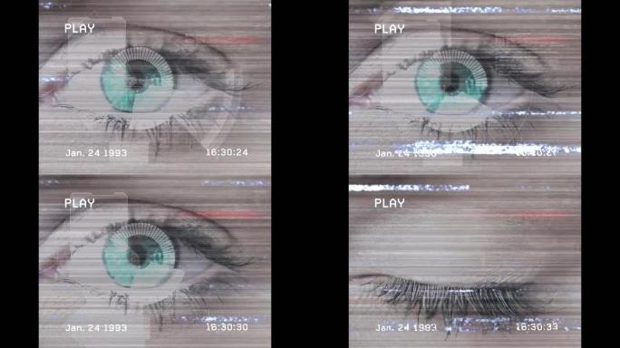 女人眼睛上的数据处理动画