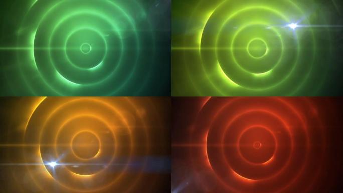 彩色空间中发光的圆圈和移动的光的动画