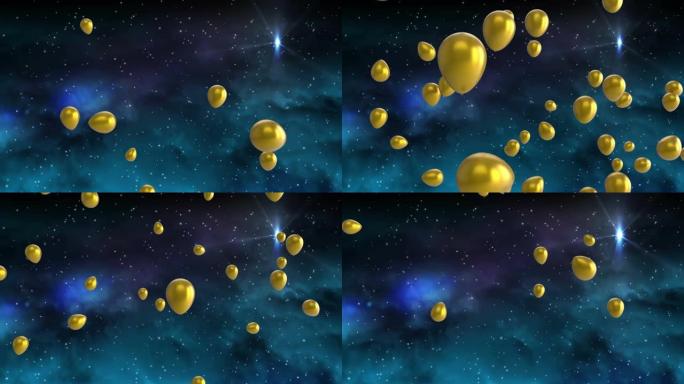 金色气球飞越星星的动画