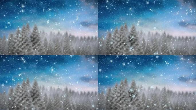 冬季景观背景下积雪的动画