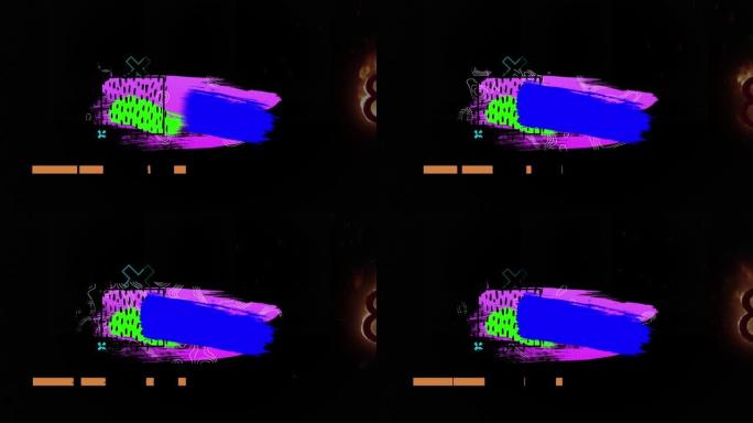 黑色背景上彩色抽象形状和燃烧数字的动画