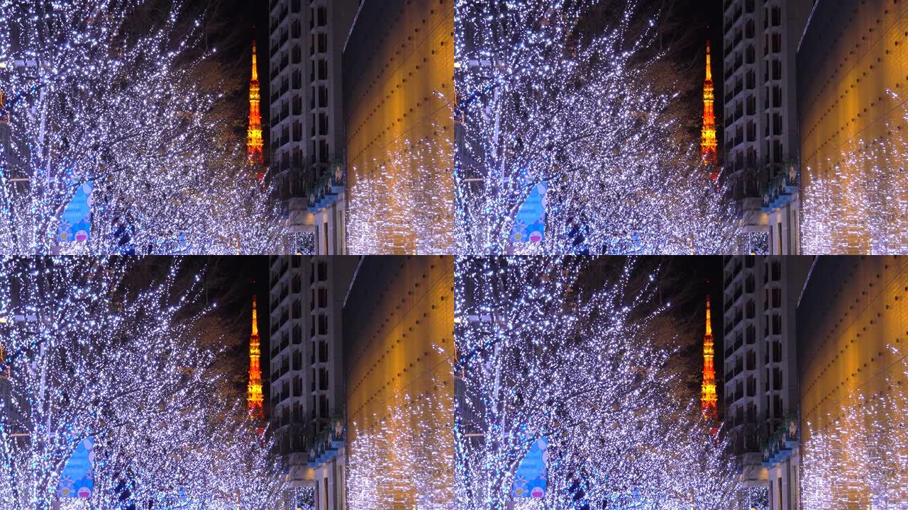 六本木榉坂和东京塔的圣诞节照明