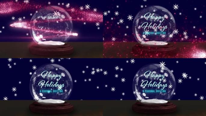 木板上的雪球，流星和雪花飘落的圣诞节问候动画