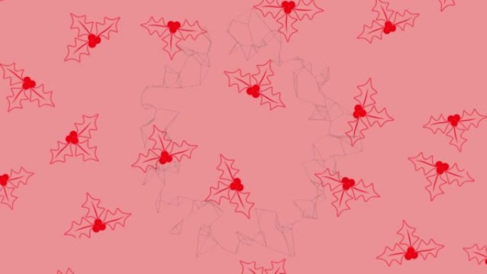 粉红色背景上连接网络上的圣诞节神圣图案动画