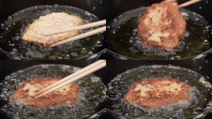 做猪排饭碗。日本料理。
