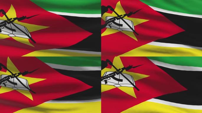 莫桑比克国旗的镜头。莫桑比克随风飘扬国旗