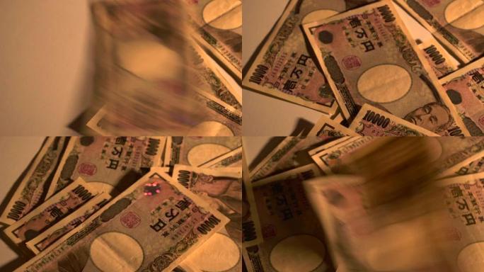 10,000日元的钞票被放在桌子上。