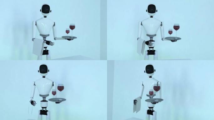 服务机器人服务酒 (3d渲染)