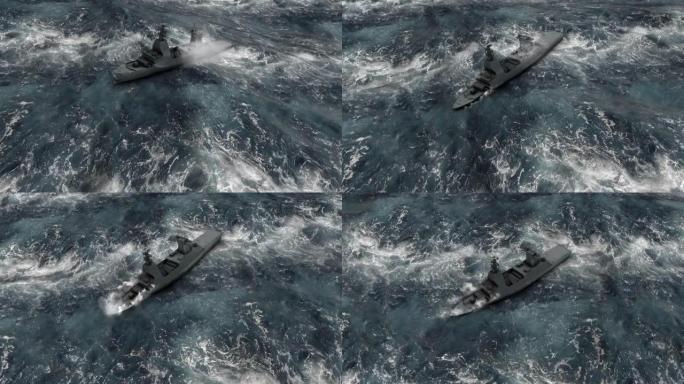 暴风雨中的海军船只鸟瞰图