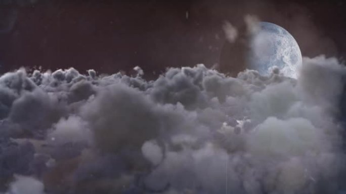 红色干涉月亮和天空中移动云的动画
