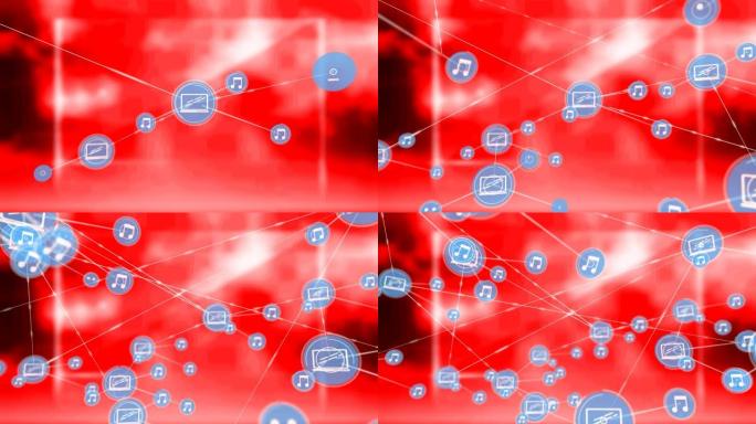 红色背景下的网络连接动画