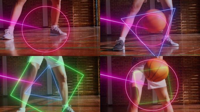 霓虹灯扫描仪处理女子篮球运动员数据的动画
