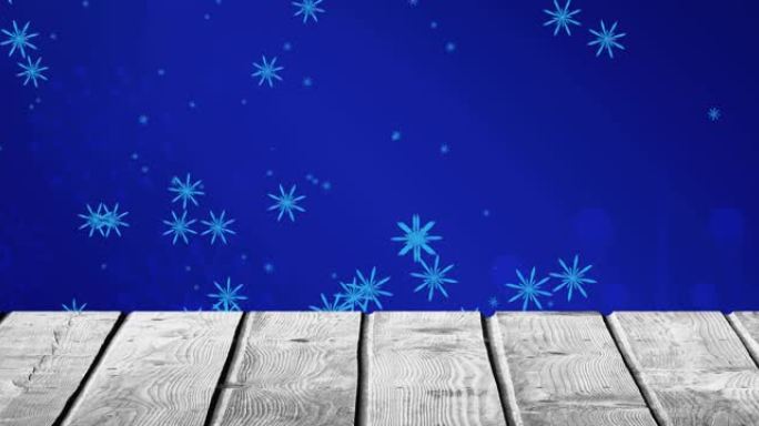 蓝底和木地板飘落雪花的动画