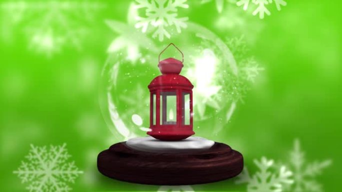 圣诞灯笼上飘着雪的动画