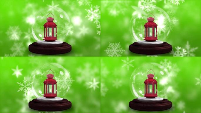 圣诞灯笼上飘着雪的动画