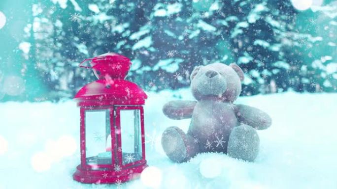 4k视频红色蜡烛灯圣诞冬季新年背景