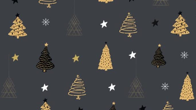 灰色背景下圣诞树和星星图标的数字动画