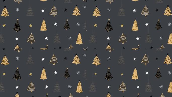 灰色背景下圣诞树和星星图标的数字动画