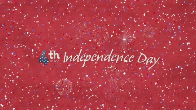 数字动画的五彩纸屑落在7月4日独立文本在红色背景