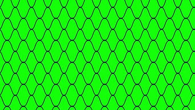 在绿色色度键背景上勾勒出净无缝图案。循环网格抽象运动图形动画金属链纹理