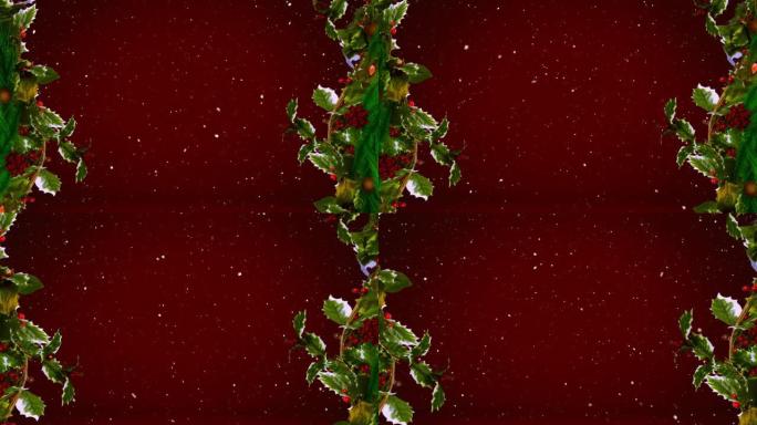 红色背景上圣诞节圣洁的雪的动画