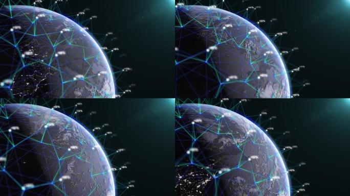 3D渲染地球与技术网络数据连接网络与随机数，未来地球