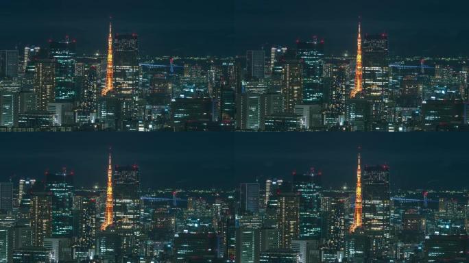 东京塔从白天到晚上的延时，日本东京