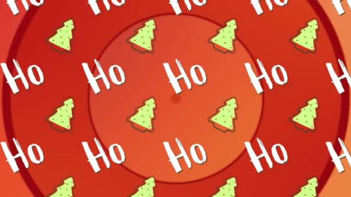 红色背景上的ho文字和圣诞节饼干的动画