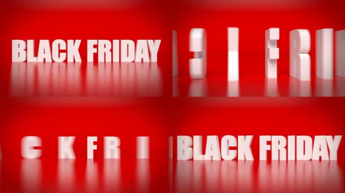 红色背景上的黑色星期五概念。循环3D动画