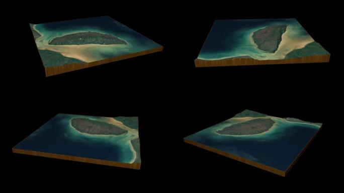 Akimiski岛地形图3D渲染360度循环动画