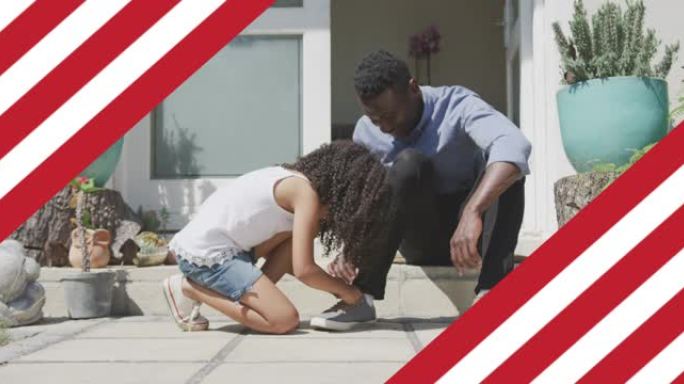 美国国旗动画在非裔美国父亲和女儿玩