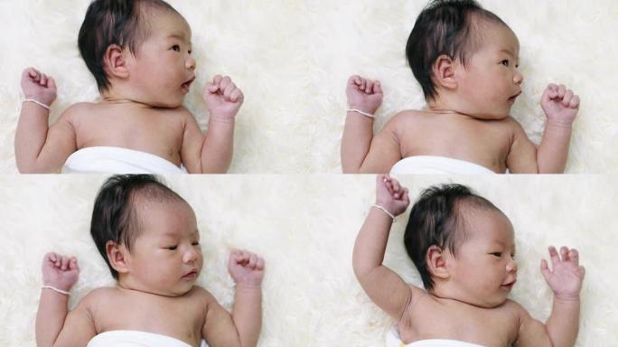 新生儿婴儿睡觉午睡的特写镜头。