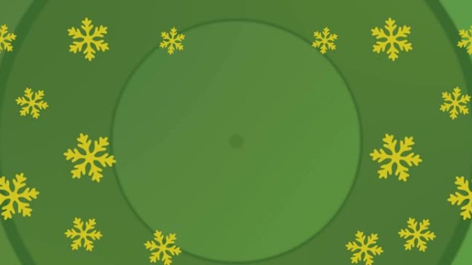 圣诞节雪花落在绿色背景上的动画