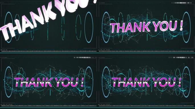 数字接口和连接网络上的感谢文本动画