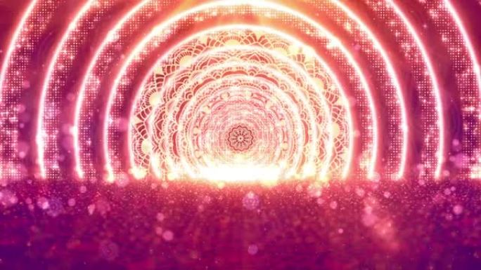 旋转兰戈利惠克粒子快乐排灯节节日活动和带有Bokeh抽象背景的照明。4K