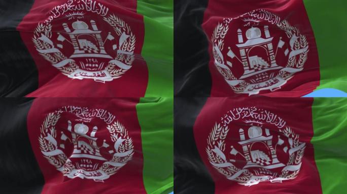 4k阿富汗国旗褶皱环无缝风在蓝天背景